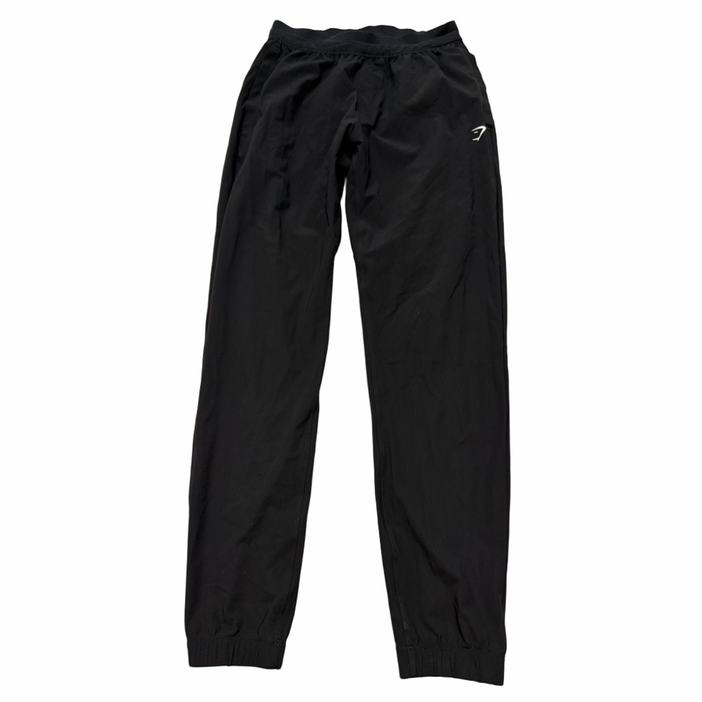 Gymshark Activewear Lightweight Airy Black Jogger Pants White Logo Athletic